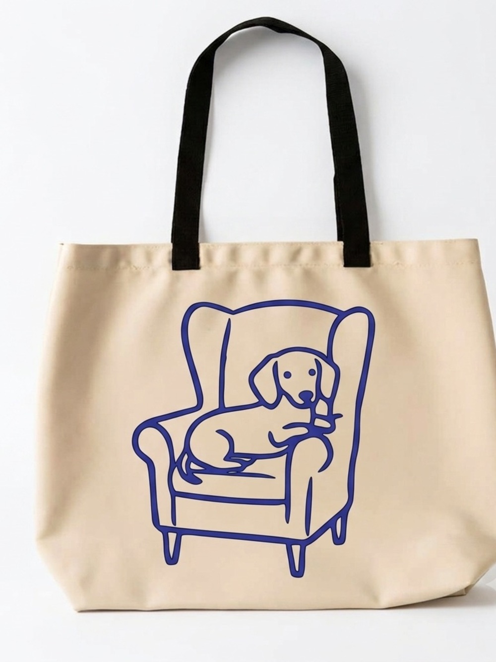 Canvas Dog Tote Bag with Navy Pup Print - Unbranded